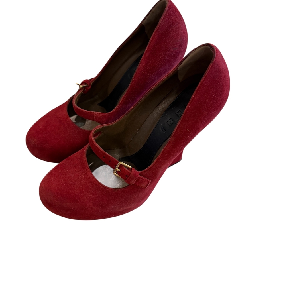 Marni Red Suede Mary Jane Heels